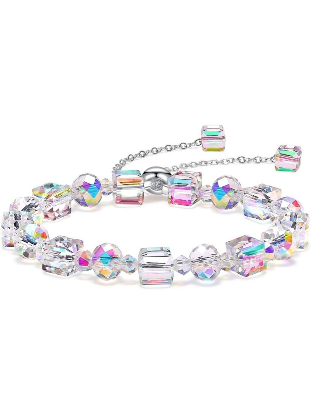 Trendy 925 Sterling Silver Crystal Bracelet for Women, Rainbow Reflective, Gift